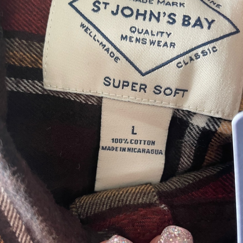 BNWT St. John's Bay Men's Rust Multicolor Plaid Button Down Shirt size large - Picture 3 of 9